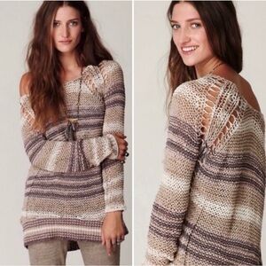 Free people crochet style striped Knit Sweater Sz M